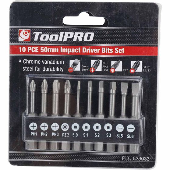 ToolPRO Impact Driver Bit Set 50mm 10 Piece, , scaau_hi-res