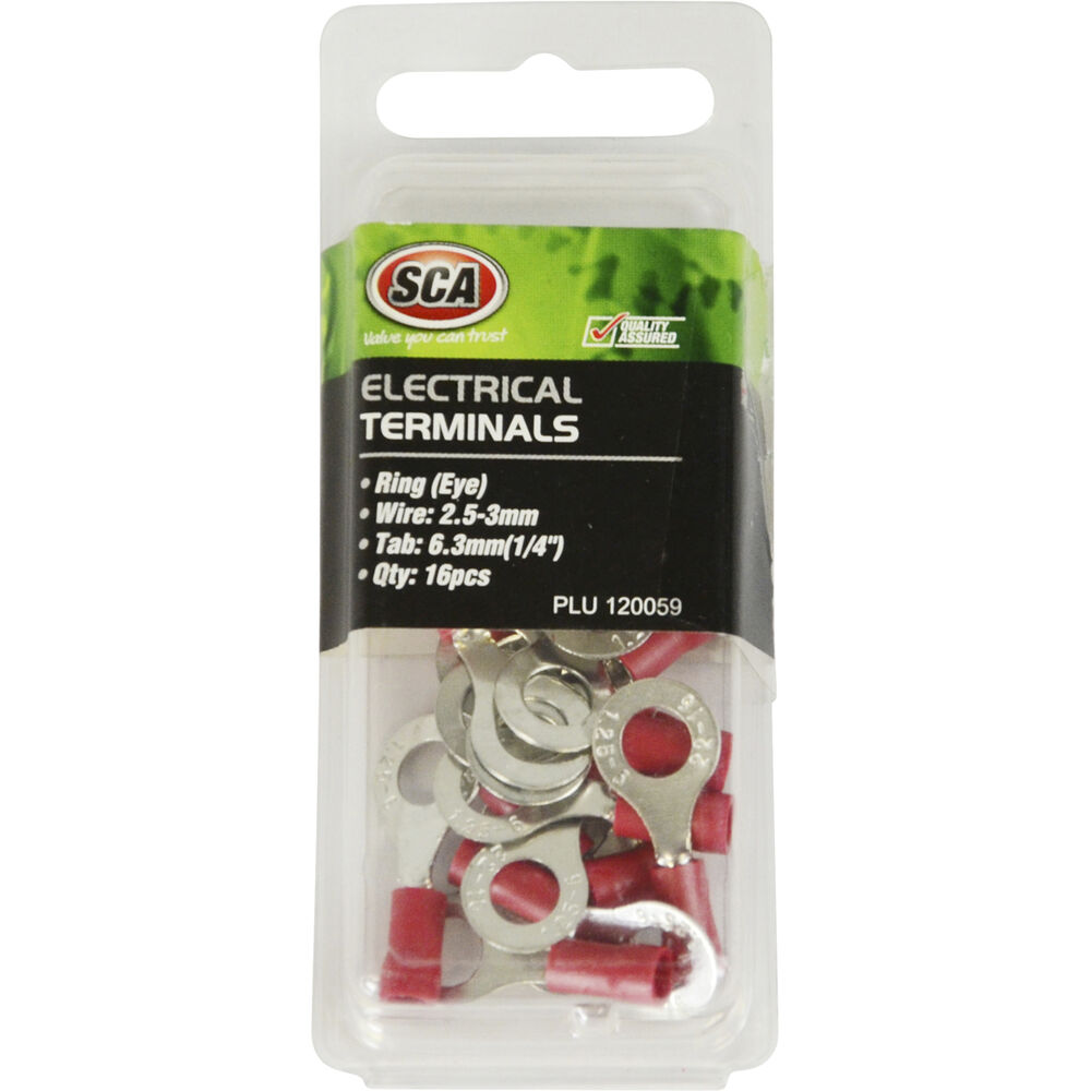SCA Electrical Terminals Ring (Eye), 6.3mm Red, 16 Pack Supercheap Auto
