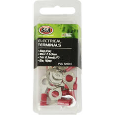 SCA Electrical Terminals - Ring (Eye), 6.3mm Red, 16 Pack, , scaau_hi-res