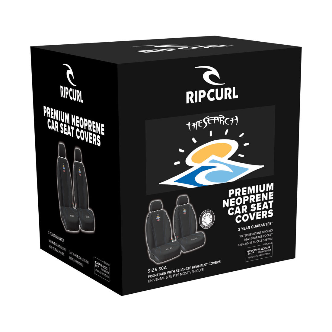 Rip Curl The Search Neoprene Seat Covers Black Adjustable Headrests Airbag Compatible, , scaau_hi-res