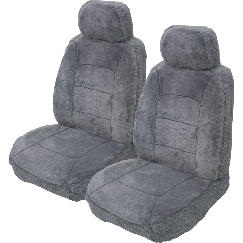 Silver Cloud Sheepskin Seat Covers Grey Adjustable Headrests Size 30
