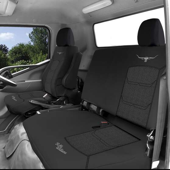 R.M.Williams Woven Seat Covers Black/Grey Adjustable Headrests Size 301 Front Bucket and Bench (W/Out Cut Out) Air Bag Compatible, , scaau_hi-res