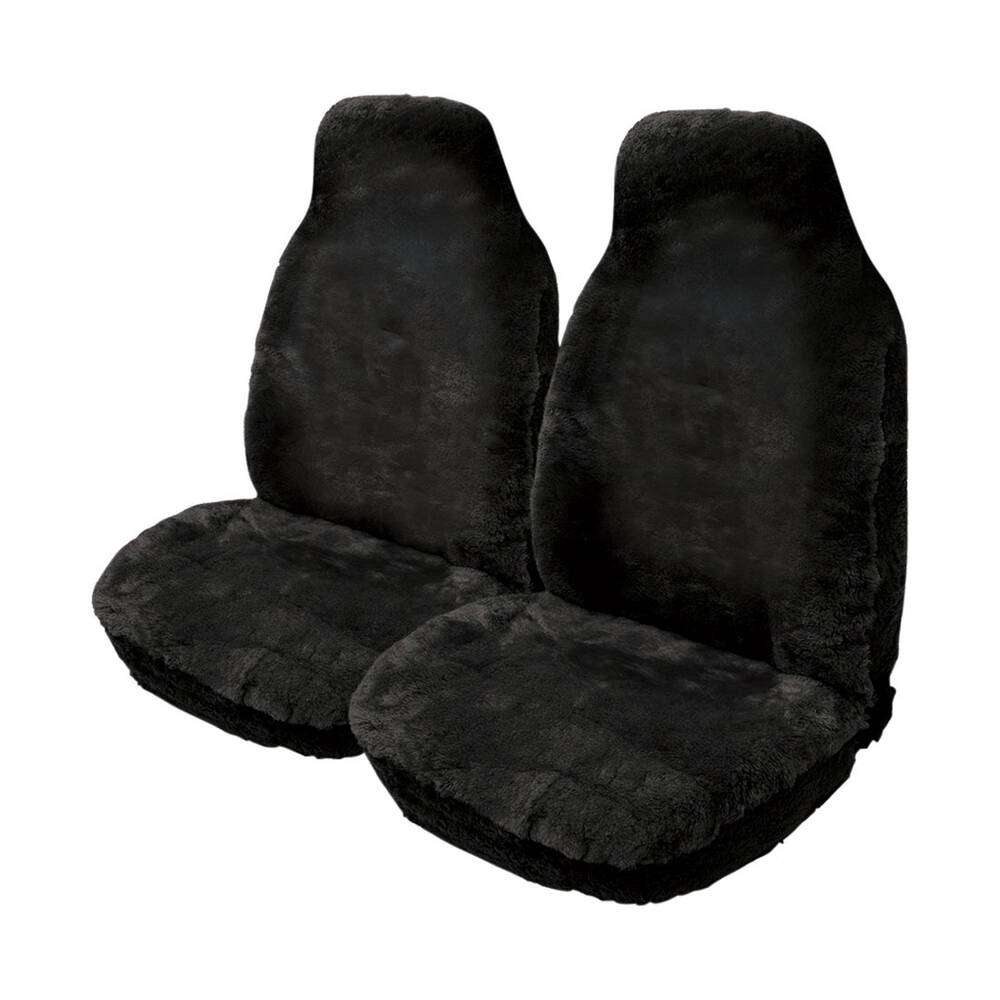 Gold CLOUDLUX Sheepskin Seat Covers Black Built-in Headrests