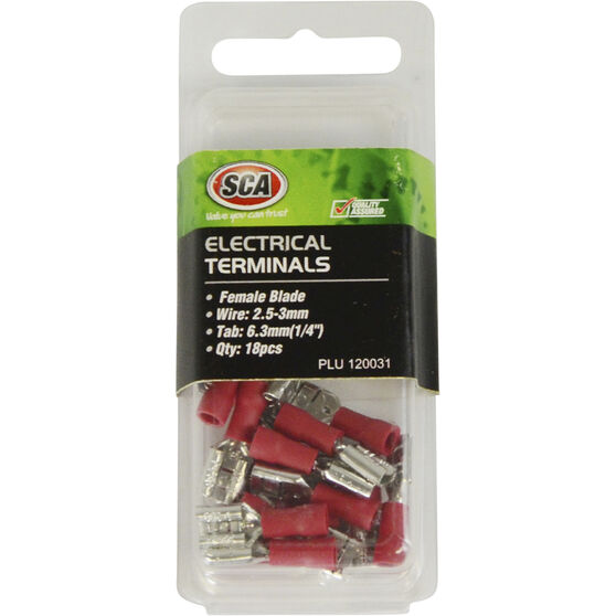 SCA Electrical Terminals - Female Blade, 6.3mm Red, 18 Pack, , scaau_hi-res