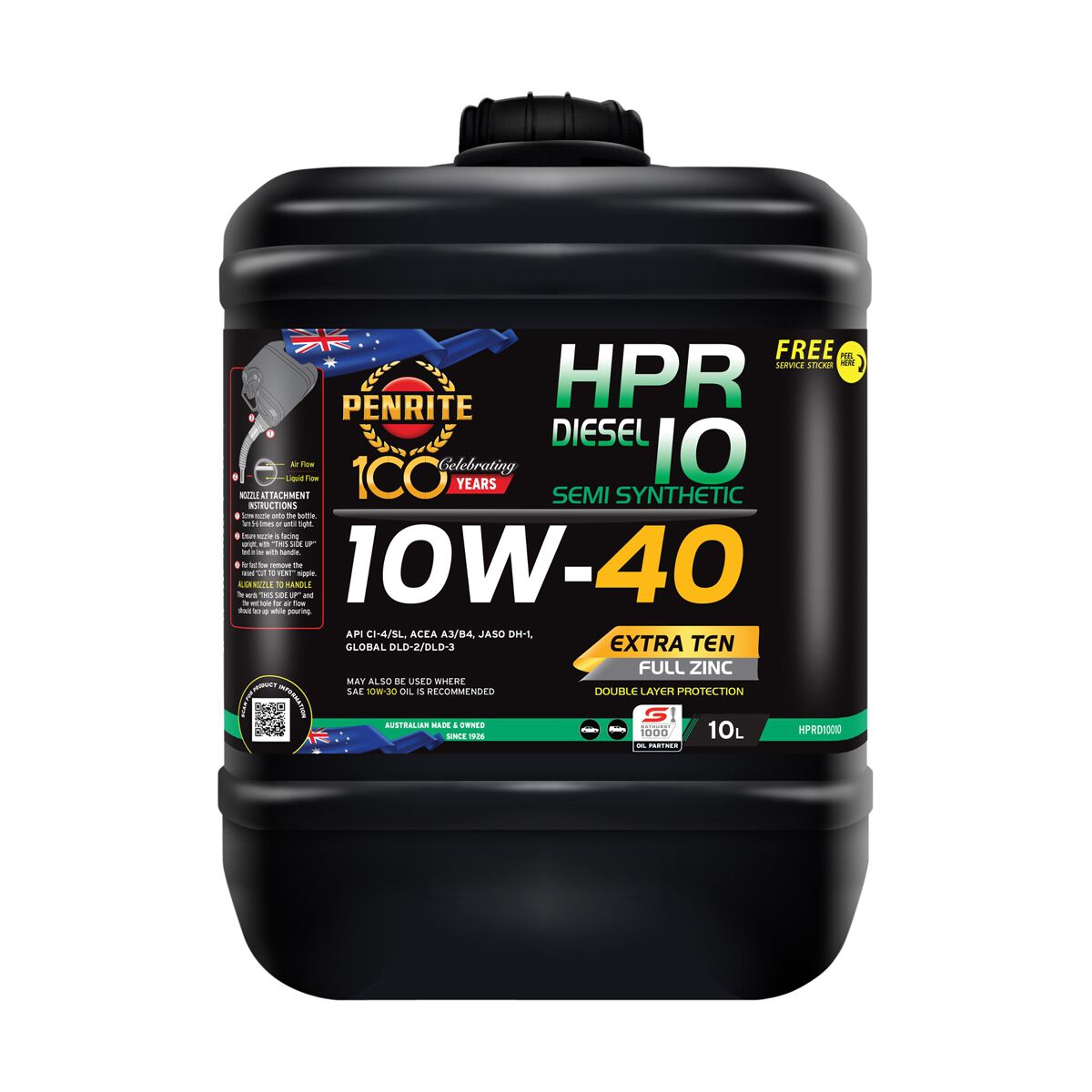 Penrite HPR Diesel 10 Engine Oil - 10W-40, 10 Litre, , scaau_hi-res