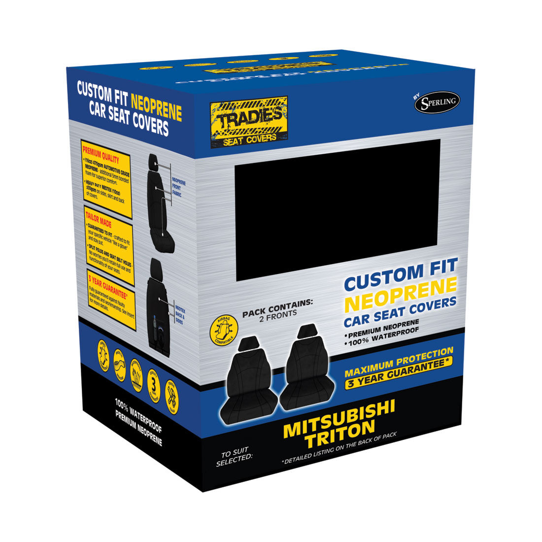 Getaway Neoprene Ready Made Seat Covers Front Pair Black suits Triton, , scaau_hi-res