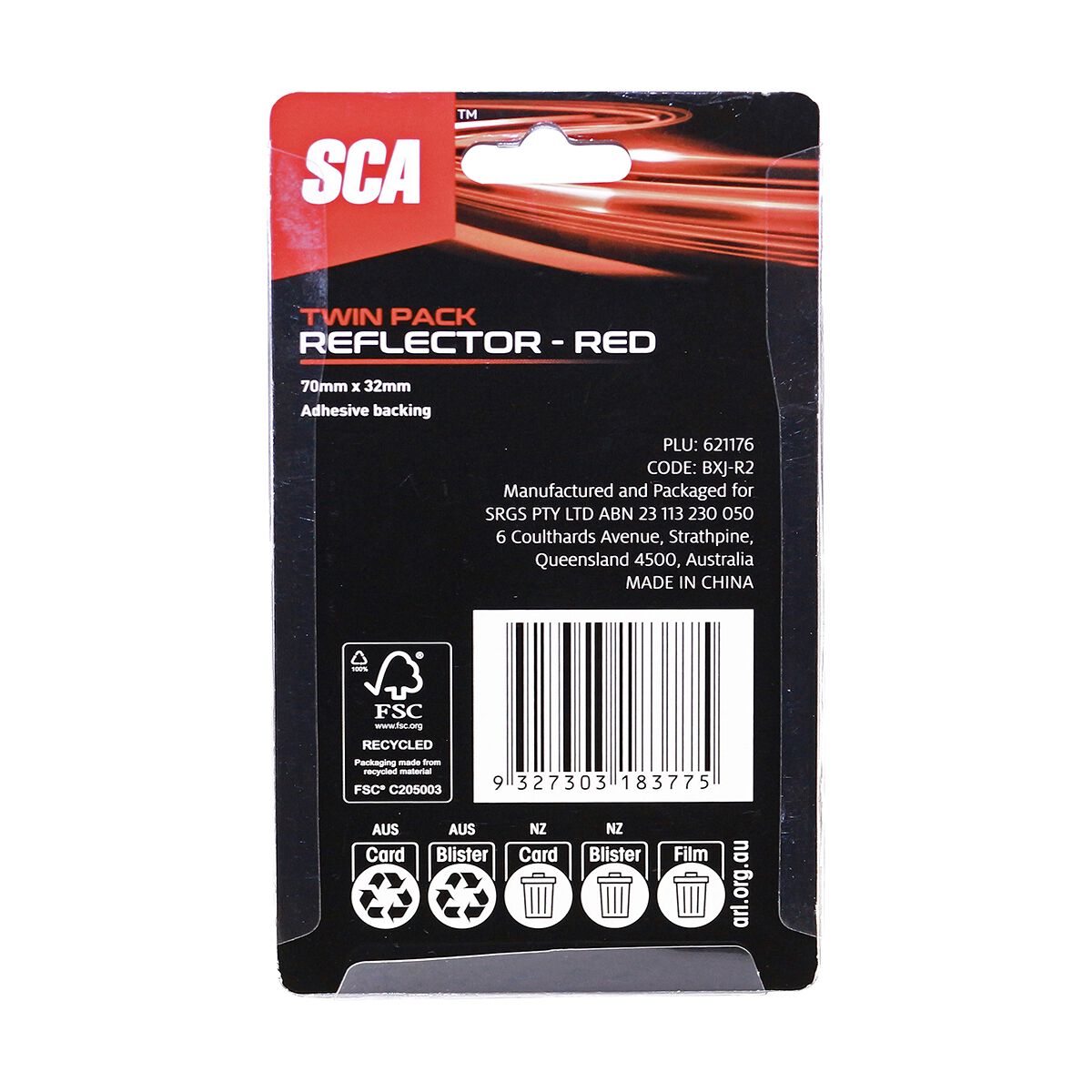 SCA Reflector Twin Pack Rectangular Red 70 x 32mm, , scaau_hi-res