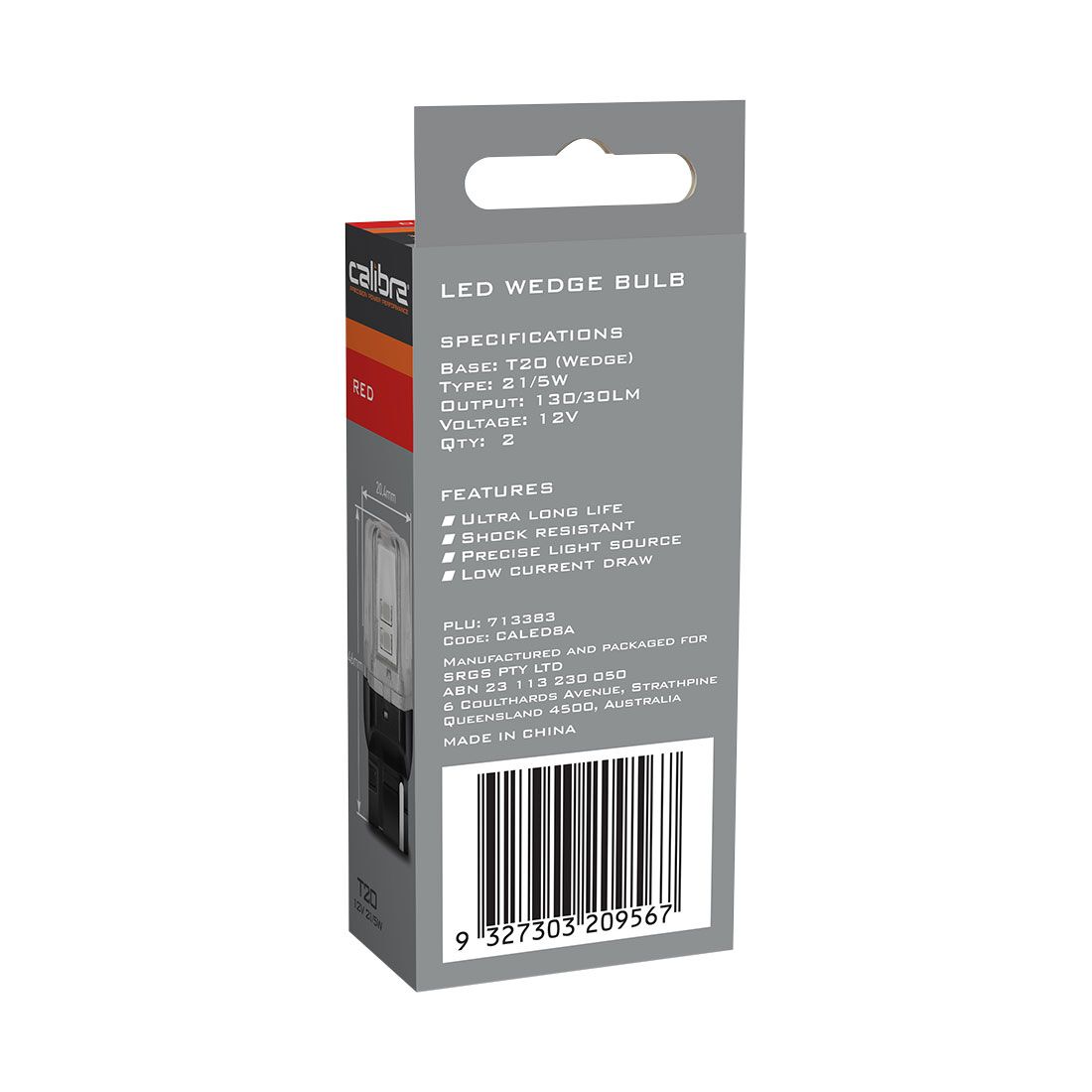 Calibre Automotive Globes - LED Red Wedge 12V, 21/5W, T20, , scaau_hi-res