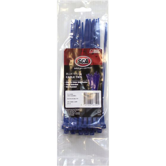 SCA Cable Ties - 200mm x 4.8mm, 25 Pack, Blue, , scaau_hi-res
