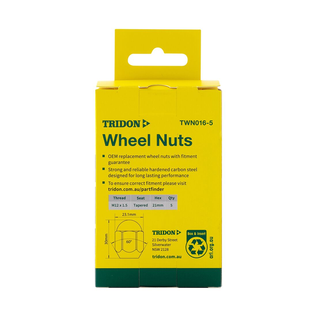 Tridon Wheel Nuts M12x1.5. Tapered Seat. 21mm Hex. Black Finish, , scaau_hi-res