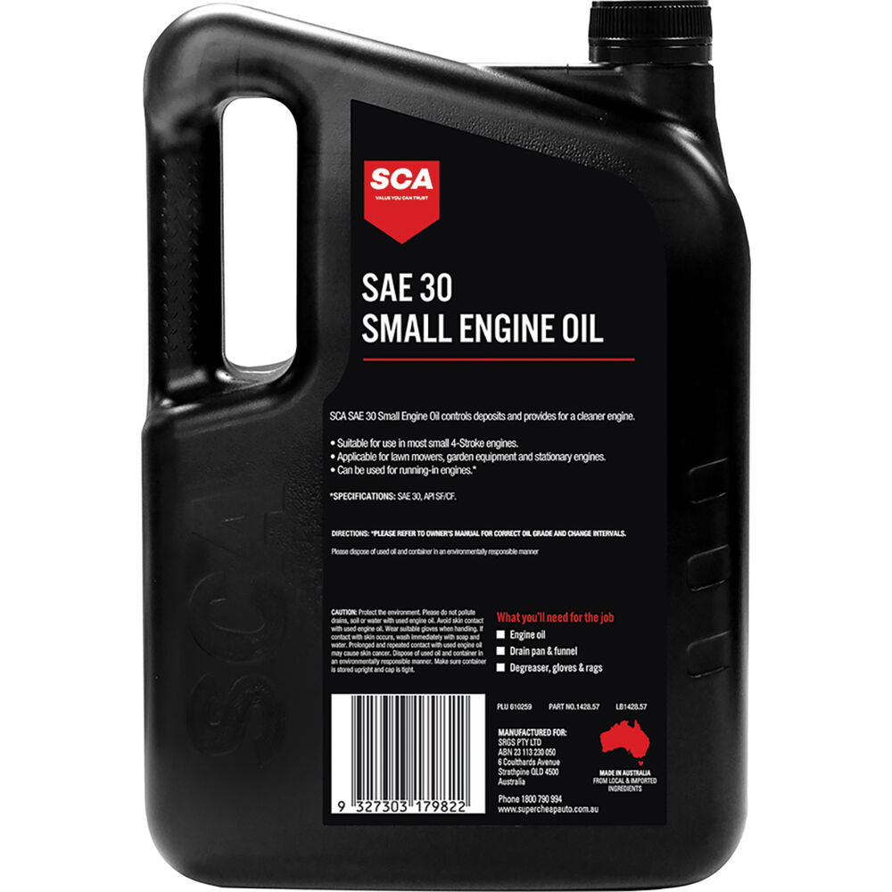 SCA Mineral Small Engine Oil 4 Stroke SAE 30 5 Litre Supercheap Auto