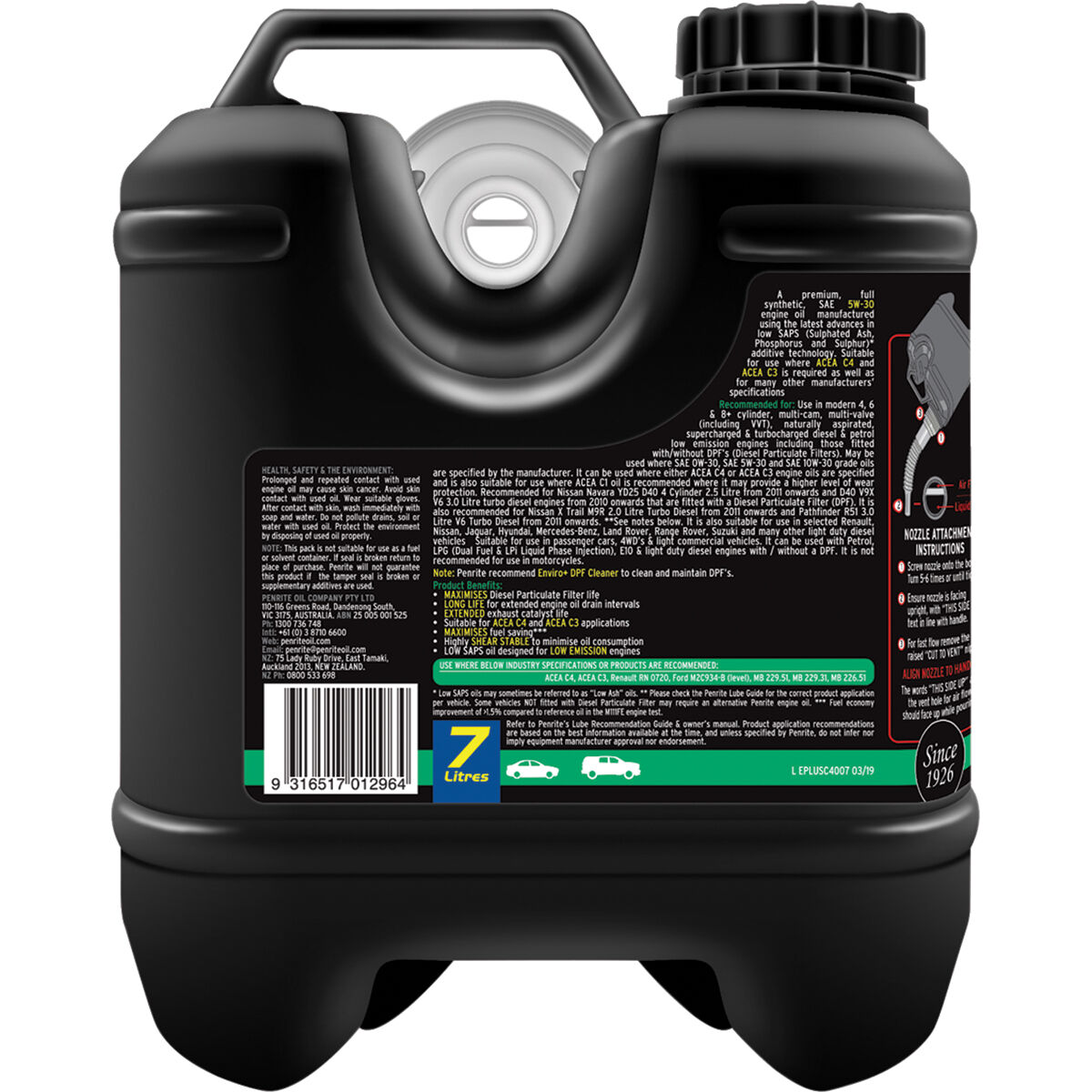 Penrite Enviro+ C4 Engine Oil 5W-30 7 Litre, , scaau_hi-res