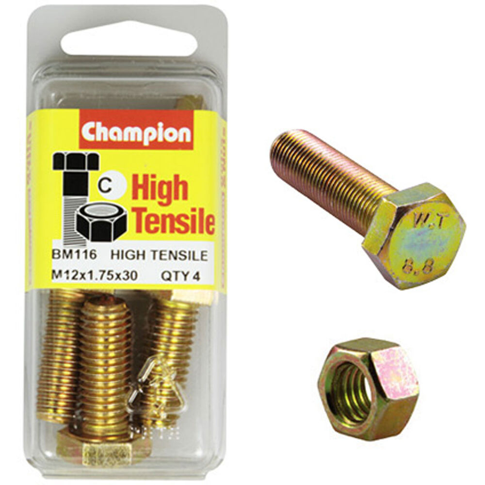 Champion High Tensile Bolts and Nuts BM116, M12x1.75 x 30mm