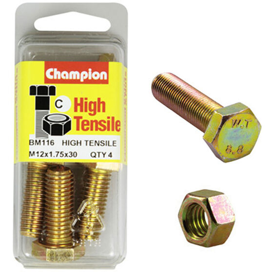 Champion High Tensile Bolts and Nuts BM116, M12x1.75 x 30mm, , scaau_hi-res