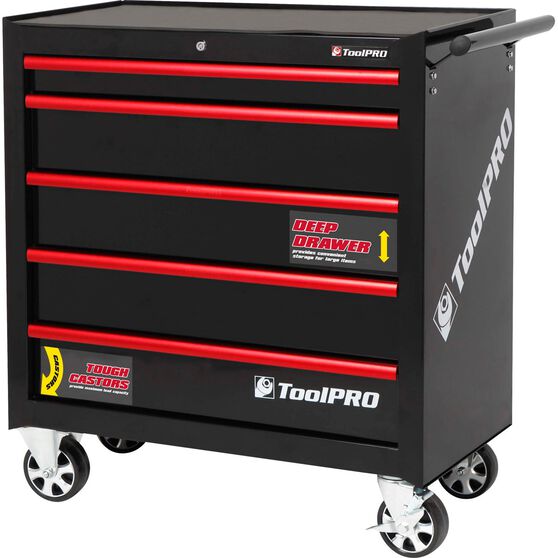 toolpro tool cabinet, 5 drawer, roller cabinet - black, 36 inch