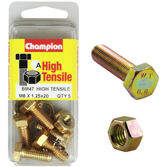 Champion High Tensile Bolts and Nuts BM47, M8x1.25 x 20mm, , scaau_hi-res
