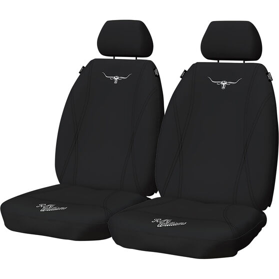 R.M. Williams Neoprene Seat Cover Black Adjustable Headrests Size 30 Front Pair Airbag Compatible, , scaau_hi-res