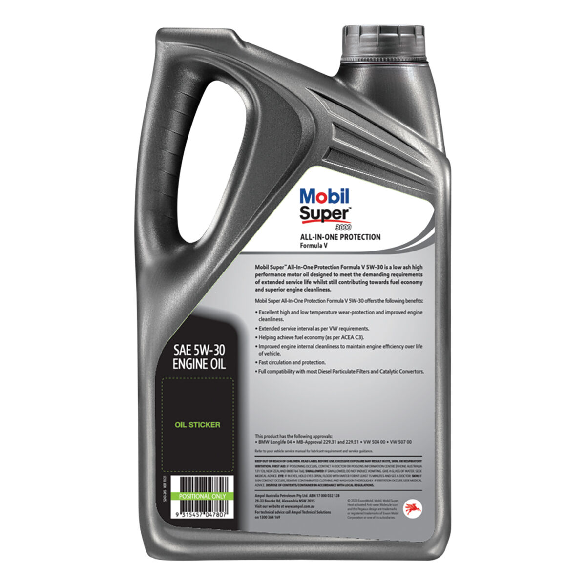 Mobil Super 3000 Formula V Engine Oil 5W-30 5 Litre, , scaau_hi-res