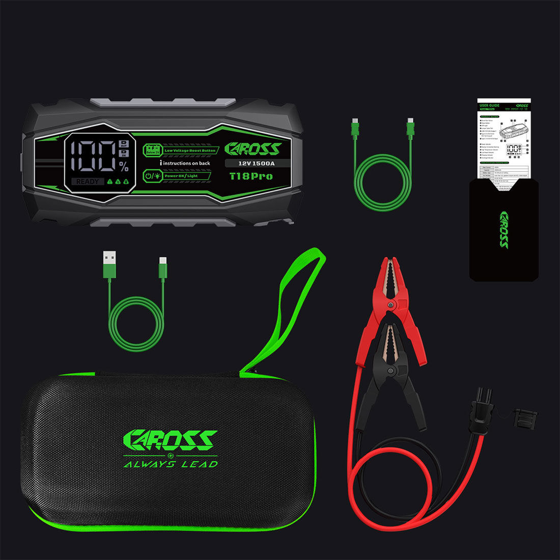 CAROSS T18Pro 12V 1500A Compact Smart Lithium Jump Starter With Built-in 3 Mode Light, , scaau_hi-res