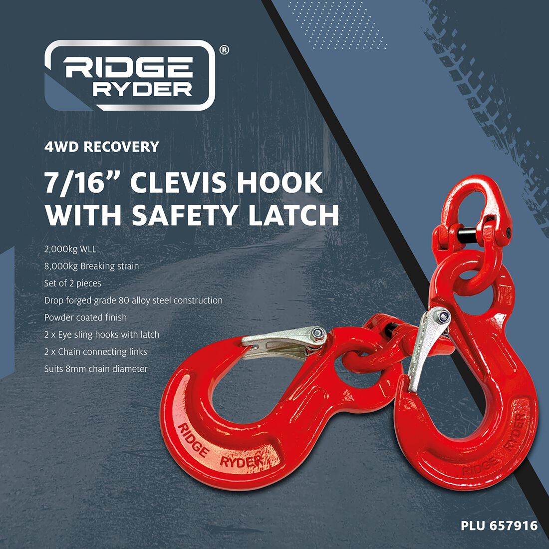 Ridge Ryder Clevis Hook with Safety Latch 8mm 8T 2 Pack, , scaau_hi-res