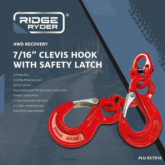 Ridge Ryder Clevis Hook with Safety Latch 8mm 8T 2 Pack, , scaau_hi-res