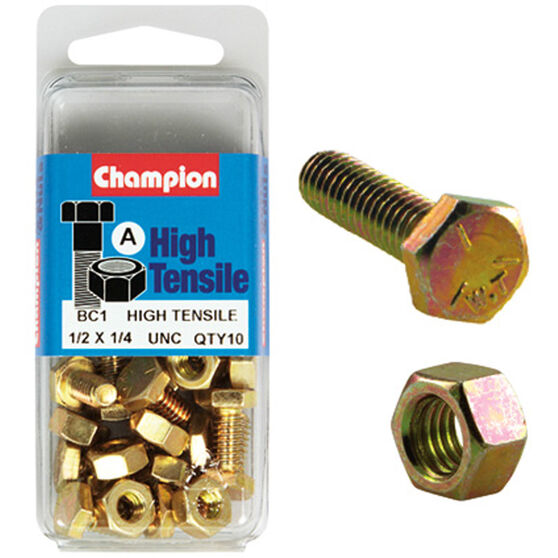 Champion High Tensile Bolts and Nuts BC1, 1/4"UNC x 1/2", , scaau_hi-res
