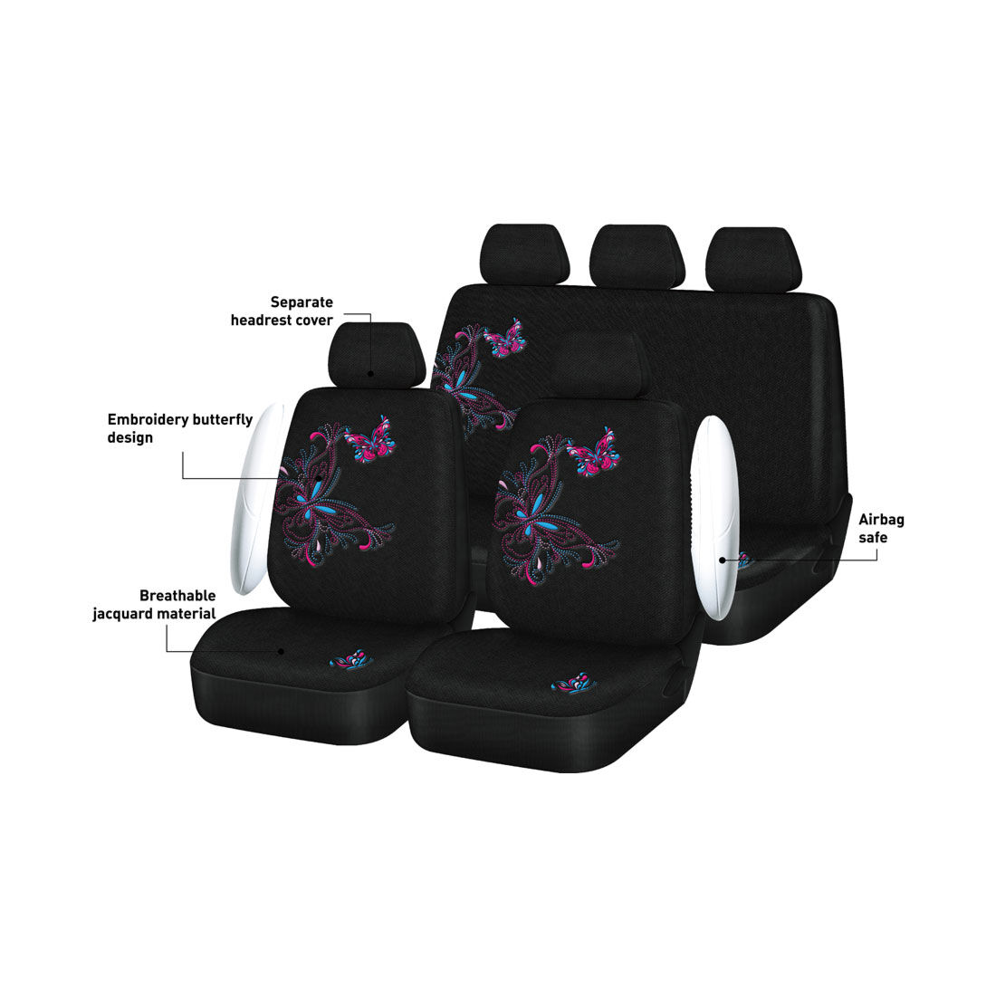 SCA Butterfly Seat Cover Pack Pink/Blue Adjustable Headrests Airbag Compatible 30&06H SAB, , scaau_hi-res