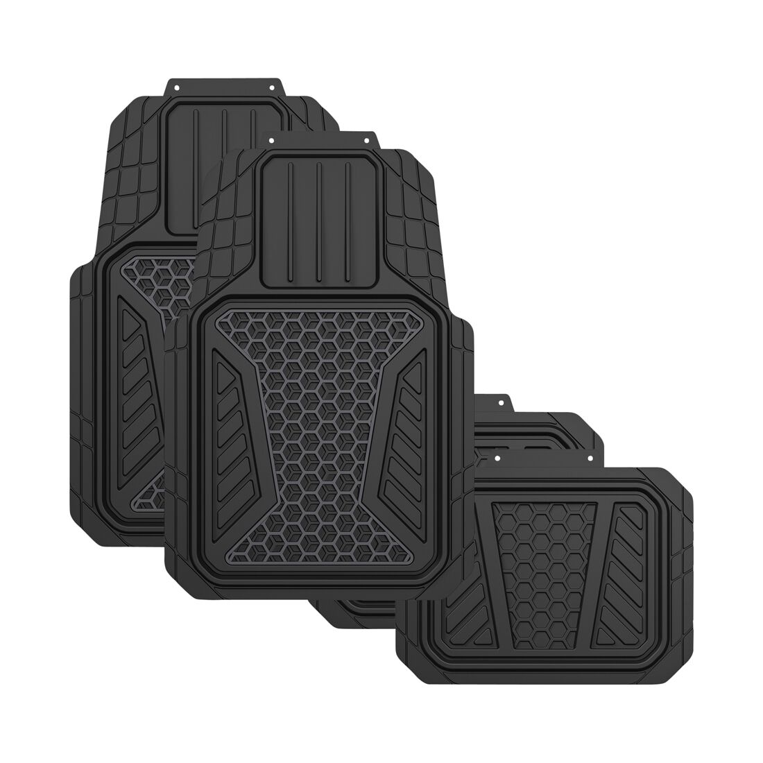 SCA Two Tone Hexagon PVC Car Floor Mats - Set of 4, Black, , scaau_hi-res
