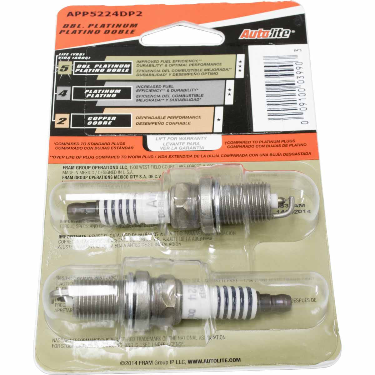 Autolite Double Platinum Spark Plug APP5224DP2 2 Pack, , scaau_hi-res