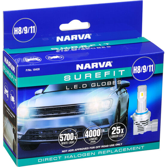 Narva Surefit LED Headlight Globes - H8/9/11, 12/24V, 18428, , scaau_hi-res