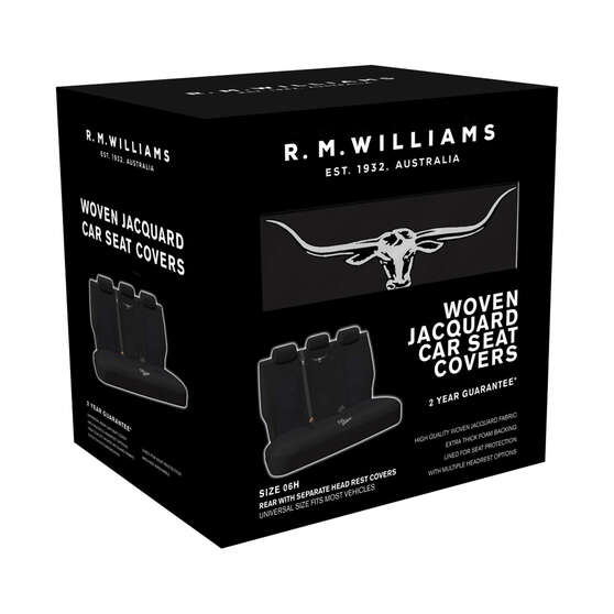 R.M.Williams Woven Seat Covers Black Adjustable Headrests Size 06H Rear Seat, , scaau_hi-res
