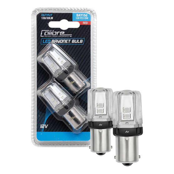 Calibre Automotive Globes - LED Red Bayonet 12V, P21/5W, BAY15D, , scaau_hi-res