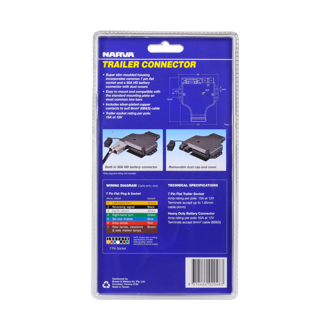 Narva 7 Pin Flat Trailer Socket H/D Connector, , scaau_hi-res