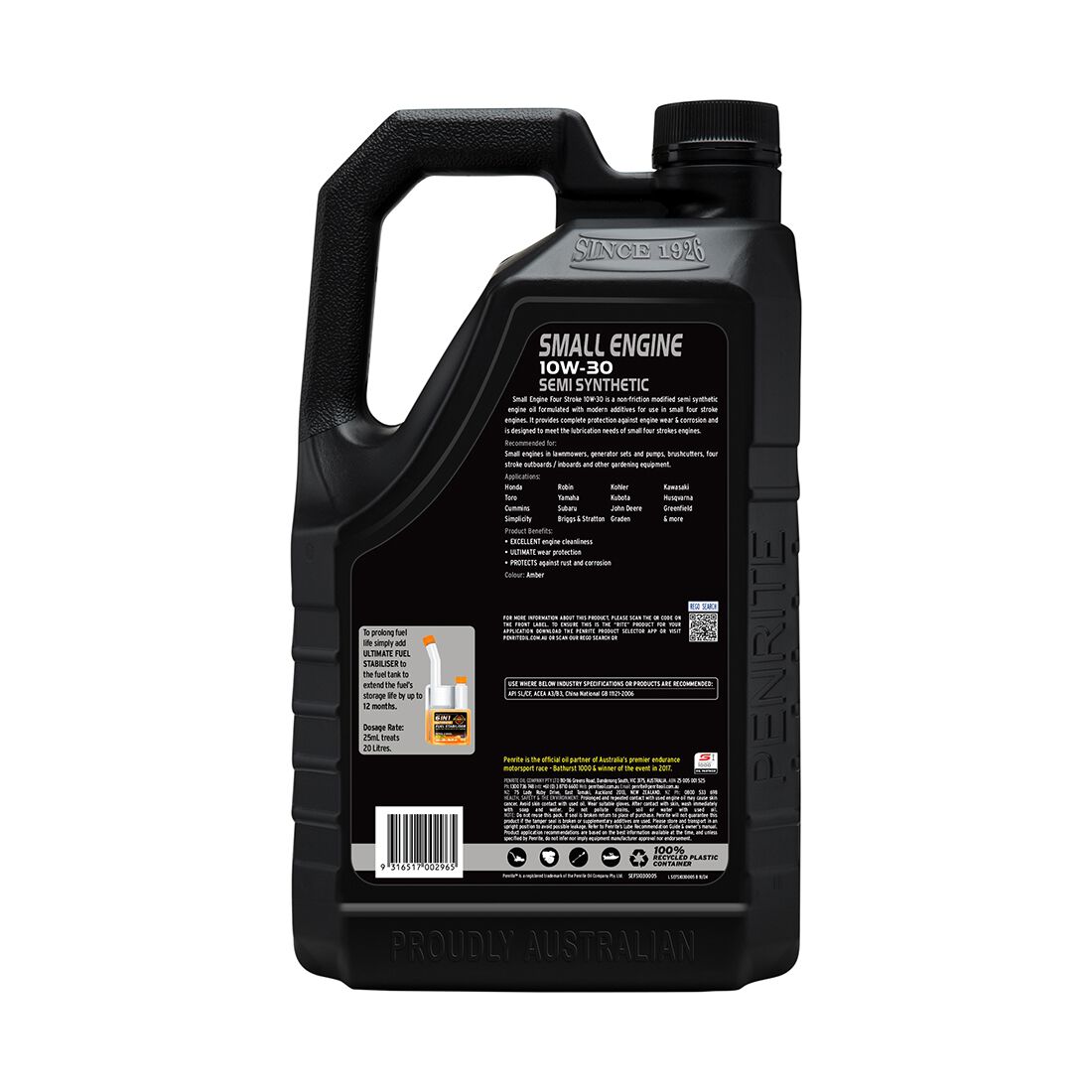 Penrite Small Engine Oil 10W-30 5 Litre, , scaau_hi-res