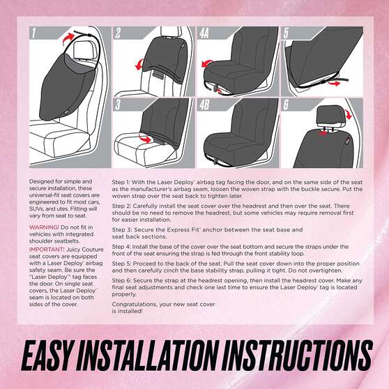 Juicy Couture 2 Piece OG Big Bling Seat Covers - Black, , scaau_hi-res
