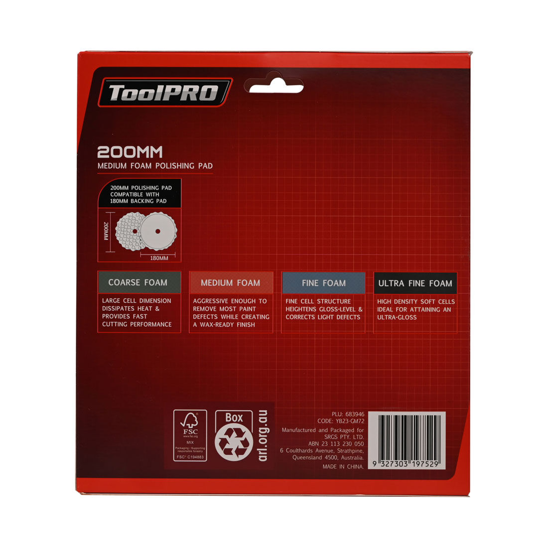 ToolPRO 200mm Medium Foam Polishing Pad  Orange, , scaau_hi-res