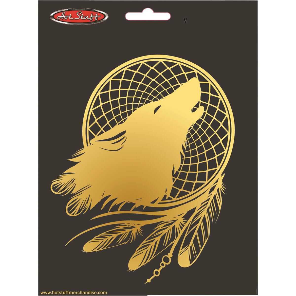 Hot Stuff Sticker Golden Wolf Dream Catcher, Metallic, , scaau_hi-res