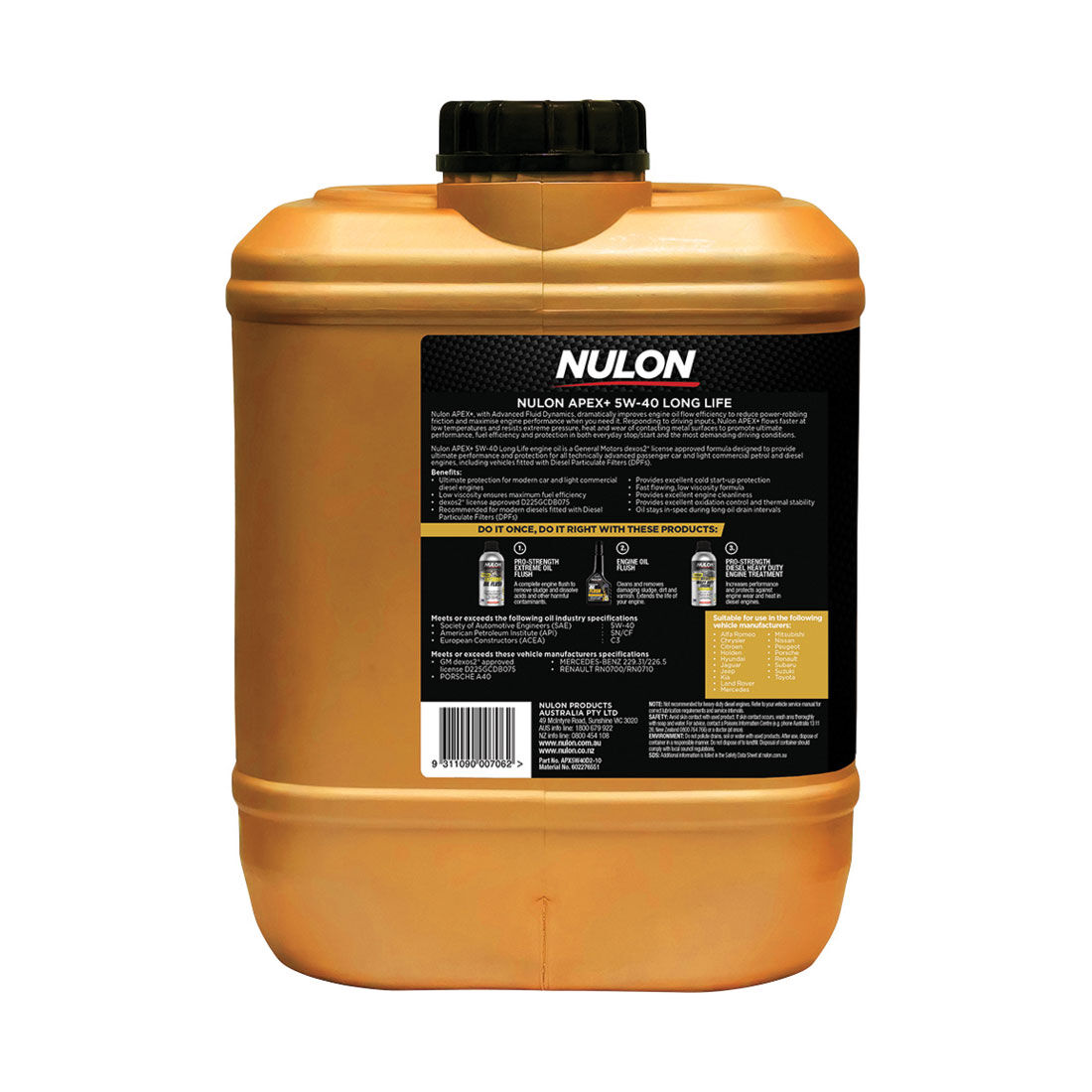 Nulon Apex+ 5W-40 Long Life Engine Oil 10 Litre, , scaau_hi-res
