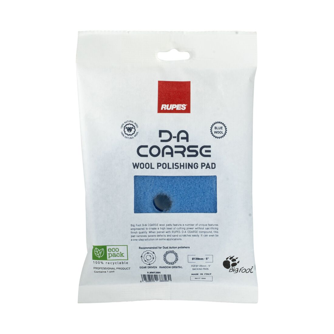 RUPES D-A Precision Pro Blue Coarse Wool Polishing Pad - 130mm, , scaau_hi-res