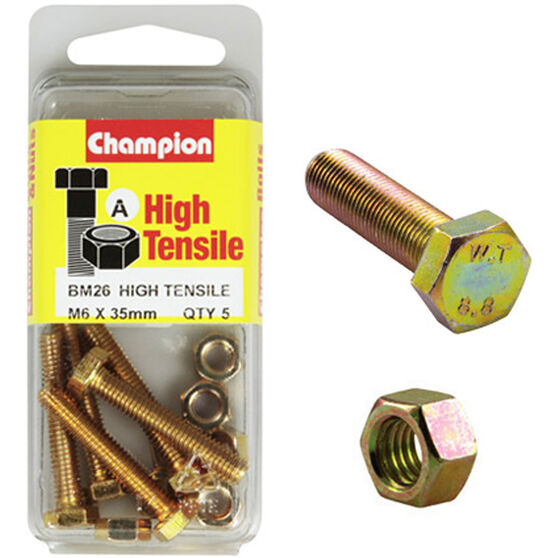 Champion High Tensile Bolts and Nuts BM26, M6 X 35mm, , scaau_hi-res