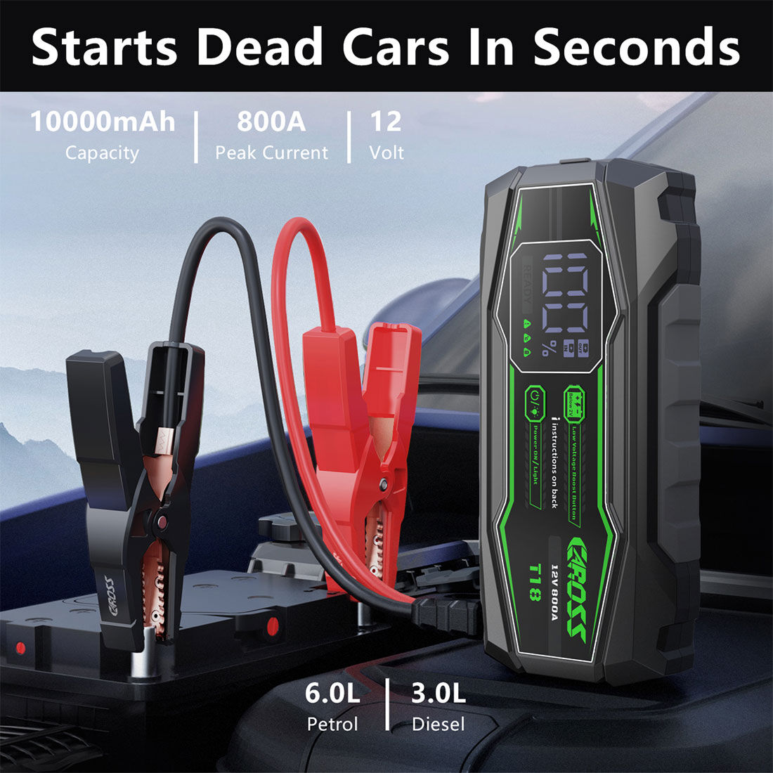 CAROSS T18 12V 800A Compact Smart Lithium Jump Starter With Built-in 3 Mode Light, , scaau_hi-res