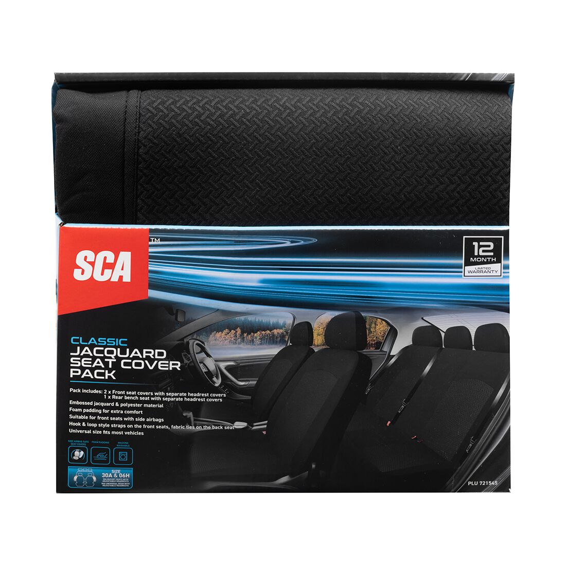 SCA Jacquard Seat Cover Pack Black Adjustable Headrests Airbag Compatible 30&06H SAB, , scaau_hi-res