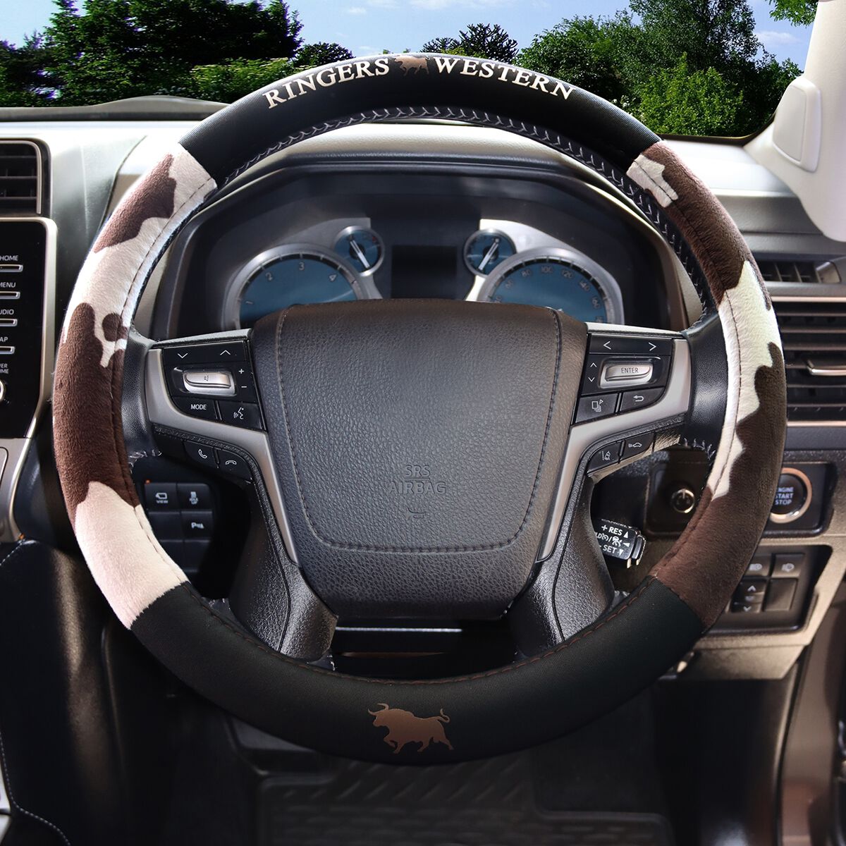 Ringers Western Steering Wheel Cover - Cow print, , scaau_hi-res