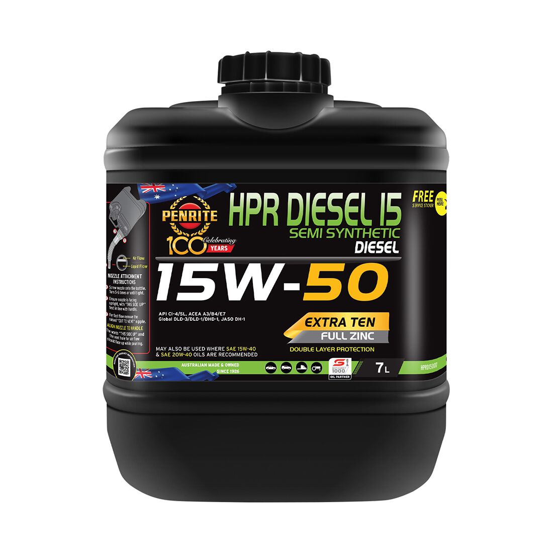 Penrite HPR Diesel 15 Engine Oil - 15W-50, 7 Litre, , scaau_hi-res