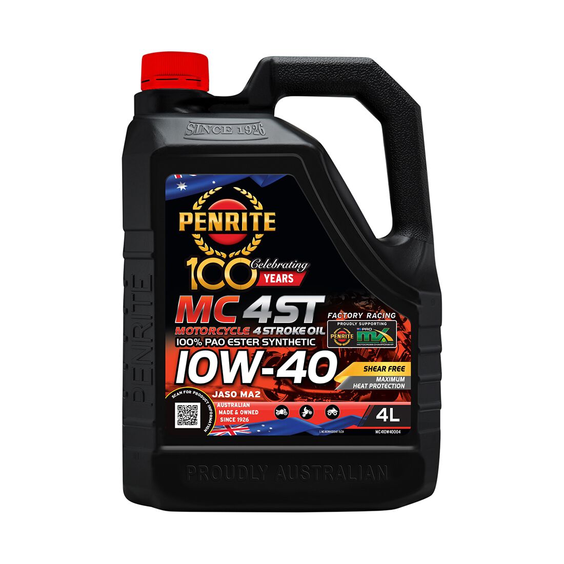 Penrite MC-4 PAO Ester Motorcycle Oil - 10W-40, 4 Litre, , scaau_hi-res