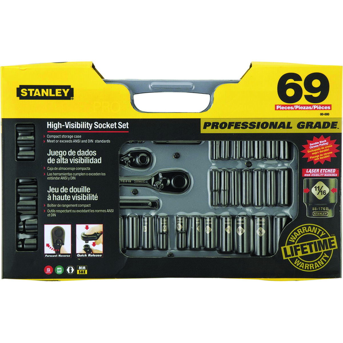Stanley Socket Set 1 4 3 8 Drive Metric SAE 69 Piece