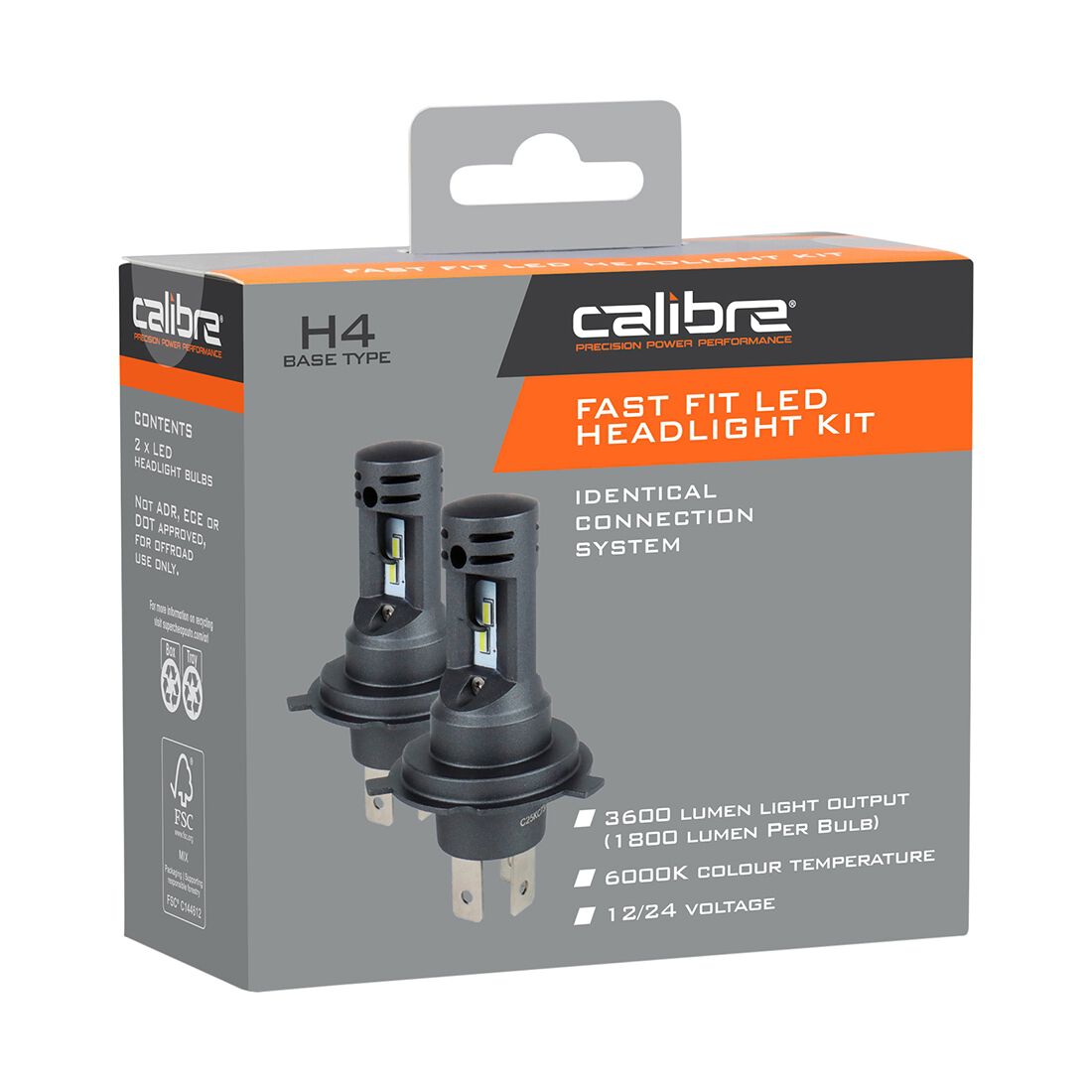 Calibre LED H4 Fast Fit Headlight Bulb Replacement 12-24Volt, , scaau_hi-res