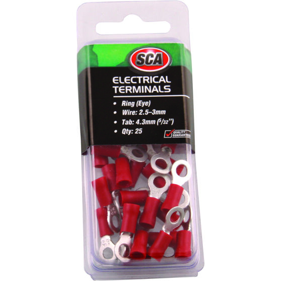 SCA Electrical Terminals - Ring (Eye), 4.3mm Red, 25 Pack, , scaau_hi-res