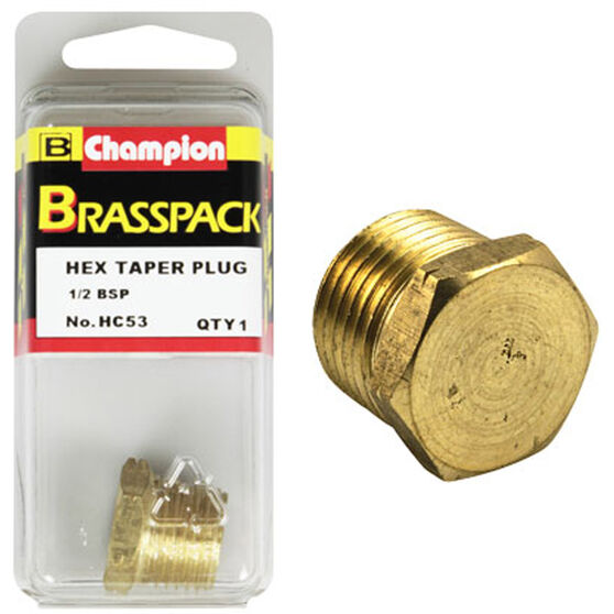 Champion Hex Taper Plug - 1 / 2inch, Brass, , scaau_hi-res