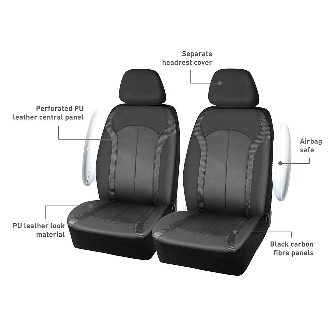 SCA Seat Cover Sports Black Leather Look, Adjustable Headrests, Airbag Compatible, Size 30A, , scaau_hi-res